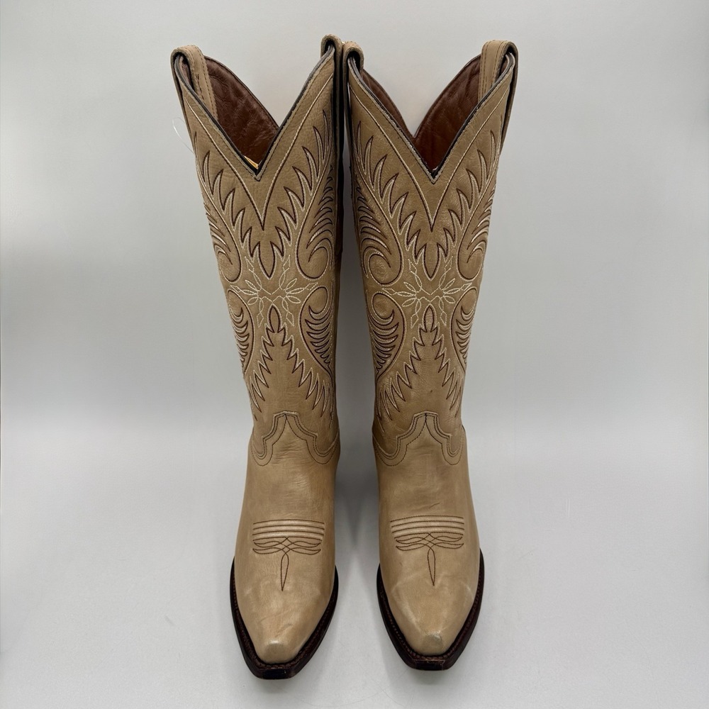 Circle G Tall Snip Toe Western Boots Women's Size 7.5 M Sand Beige Leather - Picture 3 of 16